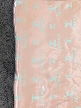 CHANEL Pink Logo Satin Scarf